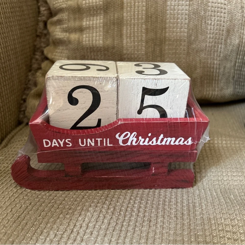 Red Wooden Sleigh Advent Calendar Wood Blocks Countdown Until Christmas NEW